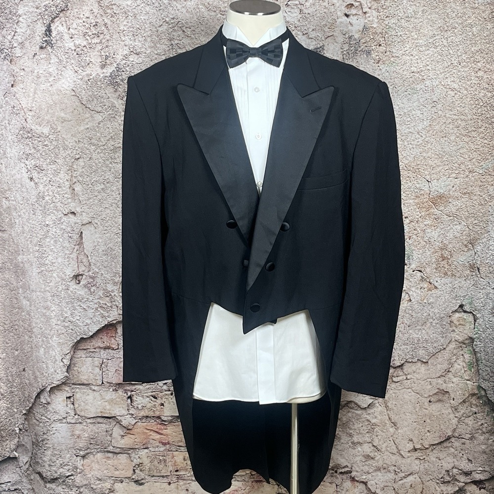 Chaps Ralph Lauren Formal Black Tuxedo Long TailCoat Jacket 52L USA Peak Lapels